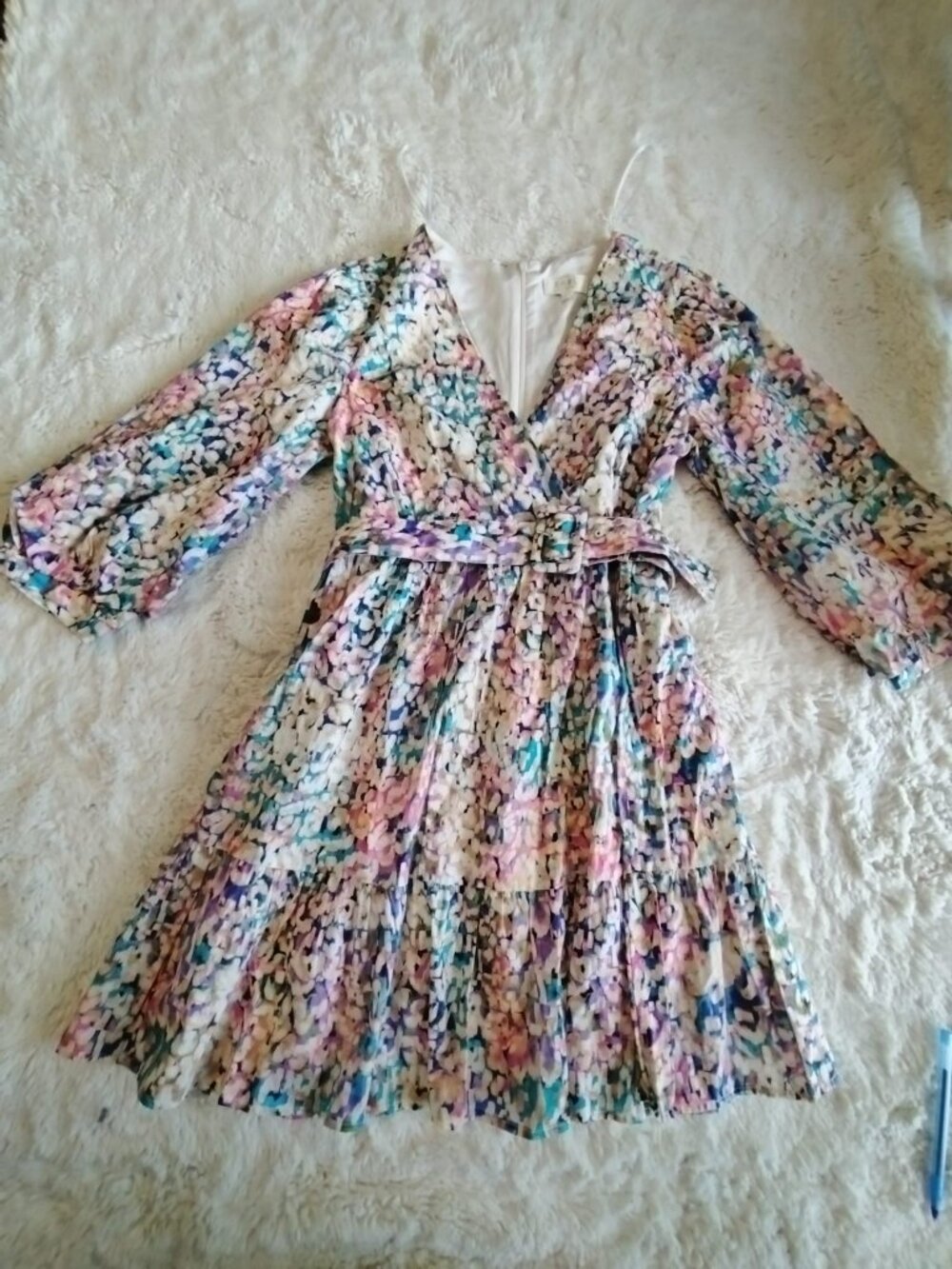 SHOL Los Angeles Watercolor Belted Long Sleeve Dress NWT 10